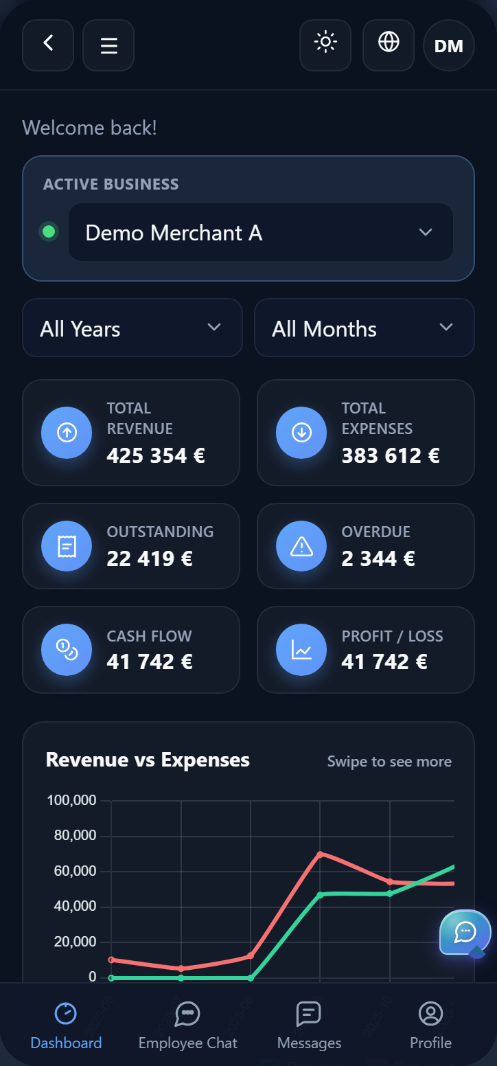 Data Projector mobile app dashboard preview